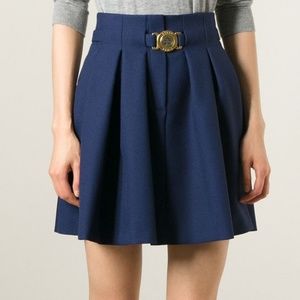 Kenzo belt pleat crepe navy skirt  (ASO Emilia Clarke)